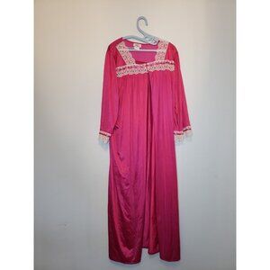 Vtg Lady Camille Womens Plus Sz 1X Pegnoir Robe Open Front Pink 3/4 Sleeve Lace